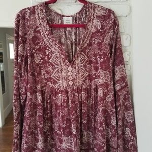 Burgundy Babydoll Peasant Top